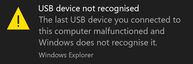 USB Device Not Recognized