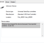 Windows has stopped this device because it has reported problems (Code 43)